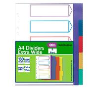 A4 File Dividers Plastic Coloured Tabs Subject Filing Numbered A-Z Extra Wide (5 Part A4 Dividers Extra Wide)