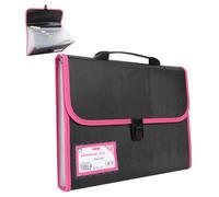 A4 File Organiser Box Files Folder with Handle,13 Pockets Portable Document Folders for Paperwork,Concertina File Expanding Filing Box Paper Organiser for Office School Home with Tabs (Pink-B)