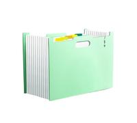A4 File Organiser Document Folder with 13 Pockets, Handheld Multi-Layer Expandable Accordion File, with Index Tabs for Paperwork, School, Office Supplies, Green Pink Blue Beige (Green)