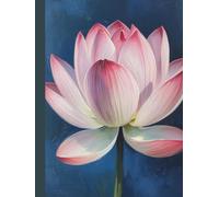 A4 Floral Notebook: Pink Lotus Flower Oil Painting Journal: Aesthetic Meditative Lined Diary | Deep Pastel Navy Cover