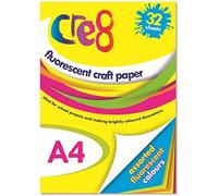 A4 Fluorescent Craft Paper Pack of 32 Sheets 4 Bright neon Colours