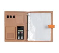 A4 Folder with Calculator Multifunctional Artificial Leather File Organizer with Zipped Portfolio Waterproof PU Leather Clipboard for Interviews Removable Binder Clipboard (Orange)
