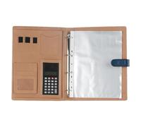 A4 Folder with Calculator Multifunctional Artificial Leather File Organizer with Zipped Portfolio Waterproof PU Leather Clipboard for Interviews Removable Binder Clipboard (Blue)