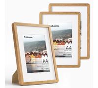 A4 Frame, A4(21x29.7 CM) Certificates Documents Picture Frame 3 PCS Natural Oak Solid Wood Photo Frame with HD Tempered Glass, Handcrafted A4 Frame Matted to A5(14.8x21 CM) Photo Frame