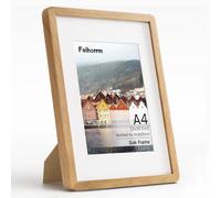 A4 Frame, A4 Certificates Documents Oak Wood Picture Frame with HD Tempered Glass,Handcrafted A4(21x29.7 CM) Matted to A5(14.8x21 CM) Photo Frame, Wall or Tabletop A4 Frame