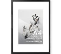 A4 Frame Black, Metal Aluminium A4 Picture Frame, A4 Photo Frame 21x29.7 cm with Mount for A5 Prints, Certificates Documents Poster Frames with Tempered Glass for Vertical & Horizontal Wall Hanging