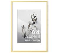 A4 Frame Gold, Metal Aluminium A4 Picture Frame, 21x29.7 cm A4 Photo Frame with Mount for A5 Prints, Certificates Documents Poster Frames with Tempered Glass for Vertical & Horizontal Wall Hanging