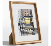 A4 Frame, Natural Solid Oak Wood A4 Picture Frame, A4 Photo Frame 21x29.7 cm with Mount for A5 Prints, Certificates Documents Poster Frames with Tempered Glass for Wall or Tabletop Display