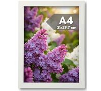 A4 Frame - White Wooden - Photo Frame 21x30cm - Anti-glare Front - Ideal for Pictures, Diplomas, Certificates, Posters or Puzzles - Vertical or Horizontal Positioning