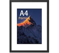 A4 Frame, Wooden A4 Picture Frame, Photo Frame Black with Plexiglass and Mount, Poster Frame with Mount, Puzzle Frames for Tabletop or Wall Hanging, Black
