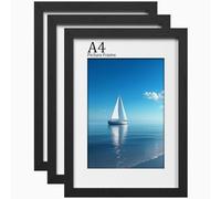 A4 Frames, Wooden A4 Photo Frame, with A5 Mount-Photo Frame Black | Display, Landscape or Portrait Orientation-with Plexiglass and Stand, Wall-Mount & Desk