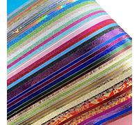 A4 Glitter Embossed Metallic Foil Paper Pack - 50 Sheets Assorted Colors & Designs Sparkly Holographic Premium Construction Paper for Gift Box Wrapping Birthday Party Scrapbook Paper
