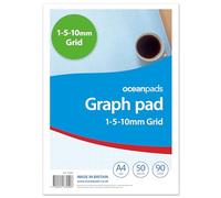 A4 Graph Pad 1-5-10mm Grid - 50 Sheets 90gsm Graph Paper for Technical Drawing, Plotting Graphs, Engineering & Drafting - Ocean Pads (70406)
