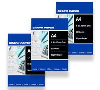 A4 Graph Paper Pad, 1mm 5mm 10mm Grid, 50 Sheets, 90gsm Paper for Home School Office College Studio. Pack of 3.