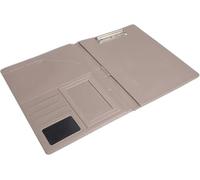 A4 Grey Leather Document Folder Organizer - Portable Office File Folder with Clip for Business & Managerial Use