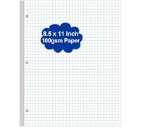A4 Grid Filler Paper - 3 Hole Graph Paper, Letter Size 100Sheets / 200Pages Loose-Leaf Paper, 100gsm White Paper, 8.5'' x 11''