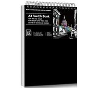 A4 Hardcover Spiral Sketchbook, 200gsm Paper, 50 Sheets, Black