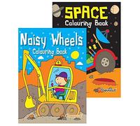 Bargain Gateway A4 Kids Colouring Books - Noisy Wheels & Space 2 Pack Set Stocking Filler