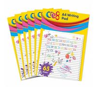 A4 Kids Lined Writing Pad 130 Pages 54gsm White Paper Handwriting Practice Notebook Creative Writing Homework Notes Activity Pad - 6 Pack