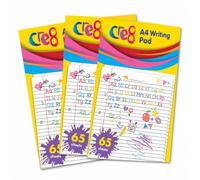 A4 Kids Lined Writing Pad 130 Pages 54gsm White Paper Handwriting Practice Notebook Creative Writing Homework Notes Activity Pad - 3 Pack
