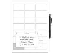 A4 Label Sheets, 21 Labels Per Sheet, 63.5 x 38.1mm, 100 Sheets, White, Compatible with Laser and Inkjet Printers, Euro Labels for Schools as suppplied by JFK