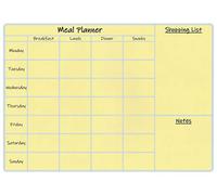 A4 Laminated Wipe Clean Reusable Menu Meal Planner Shopping List & Pen - Yellow Landscape