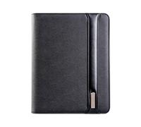 A4 Leather Conference Folder, Zipped Conference Folder Portfolio Document Holder with 8000 mAh Powerbank and Wireless Charging, Organizer Folder for Meeting, Travel (Black)