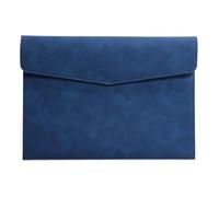 A4 Leather File Folder Simple Big Capacity Document Bag Briefcase Data Contract Bill File Bag Office Paper Organizer(Blue)