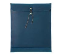A4 Leather File Folder Simple Big Capacity Document Bag Briefcase Data Contract Bill Office Paper Organizer(Blue)