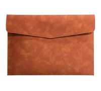 A4 Leather File Folder Simple Big Capacity Document Bag Briefcase Data Contract Bill Office Paper Organizer(Brown)