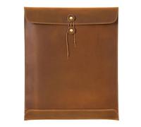 A4 Leather File Folder Simple Big Capacity Document Bag Briefcase Data Contract Bill Office Paper Organizer(Brown)