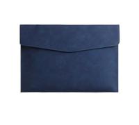 A4 Leather File Folder Simple Big Capacity Document Bag Briefcase Data Contract File Bag Office Paper Organizer(Blue)