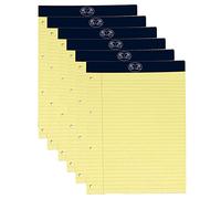 A4 Legal Pad 50 Sheets Yellow Feint Margin Ruled 4 Hole Punched Perforated Paper Refill Notepad Lined Writing Pads Memo Book Top Bound (Pack of 6)