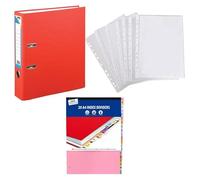 A4 Lever Arch File + Punch Pockets + Subject Dividers ( ) pp Wallets Document Folder ((300 Pcs) Punched Pockets, 20 - Part Subject Dividers, Classic Red)