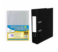 A4 Lever Arch File with Set of 2 - A4 Poly Punched Pockets Clear Strong Filing White Spine Document Sleeves 72mm Spine Lever Arch Files Folder Binder Folders for Document Storage (Black, 80 Micron)