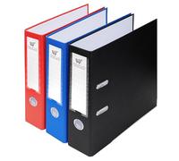 A4 Lever Arch Files 6 Pack Assorted Colors (Black Red Blue) Durable Plastic on Board, Locking Mechanism, Replaceable Spine Labels, Ring Binder, Office File Organizer (6 Pack)