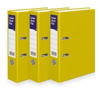 A4 Lever Arch Files for Paperwork, Metal Thumb Ring, Archive Document Folder | Large Ring Binders for Office, School & Home Filing (Yellow, Pack of 3)