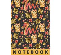 A4 Lined Notebook: Chinese New Year Theme. Red Dragons and Lucky Cats. Modern Lined Journal Notebook Gift 120 Pages. Big.