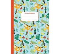 A4 Lined Notebook For Kids: Sloths and Tropical Birds Cover Design