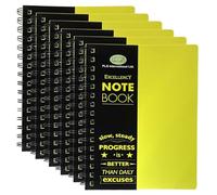 A4 Lined Notebooks Set of 6 - Twin Wire Spiral Bound Writing Pads with Durable Poly Cover 140 Ruled Sheet (68 GSM) Lightweight Exercise Books for School University Office & Travel (Yellow, A4)