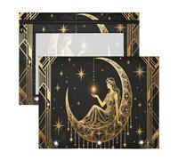 A4 Lucky Goddess Pattern File Pouch 2-Pack, 12.2x9.45in Waterproof Soccer Grid Polyester Document Bag, Transparent PVC Window Stationery Organizer for Back to School Office Home Use