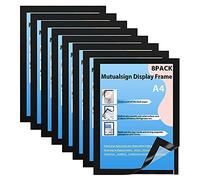 A4 Magnetic Frame, Self Adhesive Wall & Window Sign Holder, 8 Pack, Black | Display Frame with Self Adhesive Backing for Posters, Ads, Documents, Photos, Notices, Prints, Certificates & Licenses