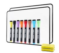 A4 Magnetic Whiteboard 2 Pack - Small Whiteboard with White Board Pens and Erasers, Smooth Writing and Easy to Dry Wipe, Suitable for Kids, Students, Writing, Drawing, Home, Office, School, Classroom
