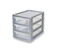 A4 Medium 3 Tier Silver/Clear Slim Storage Drawer - Clear Plastic Multipurpose Desktop Storage Unit - Space Saving Organiser For Stationery, Craft Supplies, Document Organiser Desk Storage Drawers