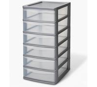 A4 Medium 6 Tier Silver/Clear Slim Storage Drawer - Clear Plastic Multipurpose Desktop Storage Unit - Space Saving Organiser For Stationery, Craft Supplies, Document Organiser Desk Storage Drawers