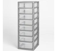 A4 Medium 8 Tier Silver/Clear Slim Storage Drawer - Clear Plastic Multipurpose Desktop Storage Unit - Space Saving Organiser For Stationery, Craft Supplies, Document Organiser Desk Storage Drawers
