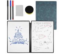 A4 Mini Whiteboard Notebook, 31 x 22.5 cm, Portable Wipe Clean White Board, Whiteboard Desk with 3 Coloured Pencils, Sponge Scrubber and Cleaning Cloth for Office, Study, Classroom (Blue)