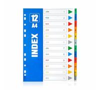 A4 Monthly File Dividers Jan to Dec - 12 Part Numbered Index Dividers for Ring Binders and Lever Arch Files A4 Month Tabs Folder Dividers 1-12 for Office, School and Home Filing