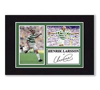 A4 Mounted Signed Henrik Larsson Celtic Photo Montage - With Pre Printed Autograph - Ready To Be Framed - Artwork, Wall Art Football Memorabilia