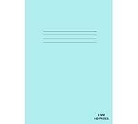 A4 Notebook 8mm line ruled with margin 100 Pages: 90gsm White Paper, Feint Ruled With Margin, Writing Notebook For Children PaleTurquoise